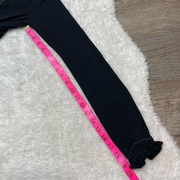 CLUB MONACO Shirt Womens S Button Up Blouse Top Black Ruffle Sleeves - Picture 7 of 11